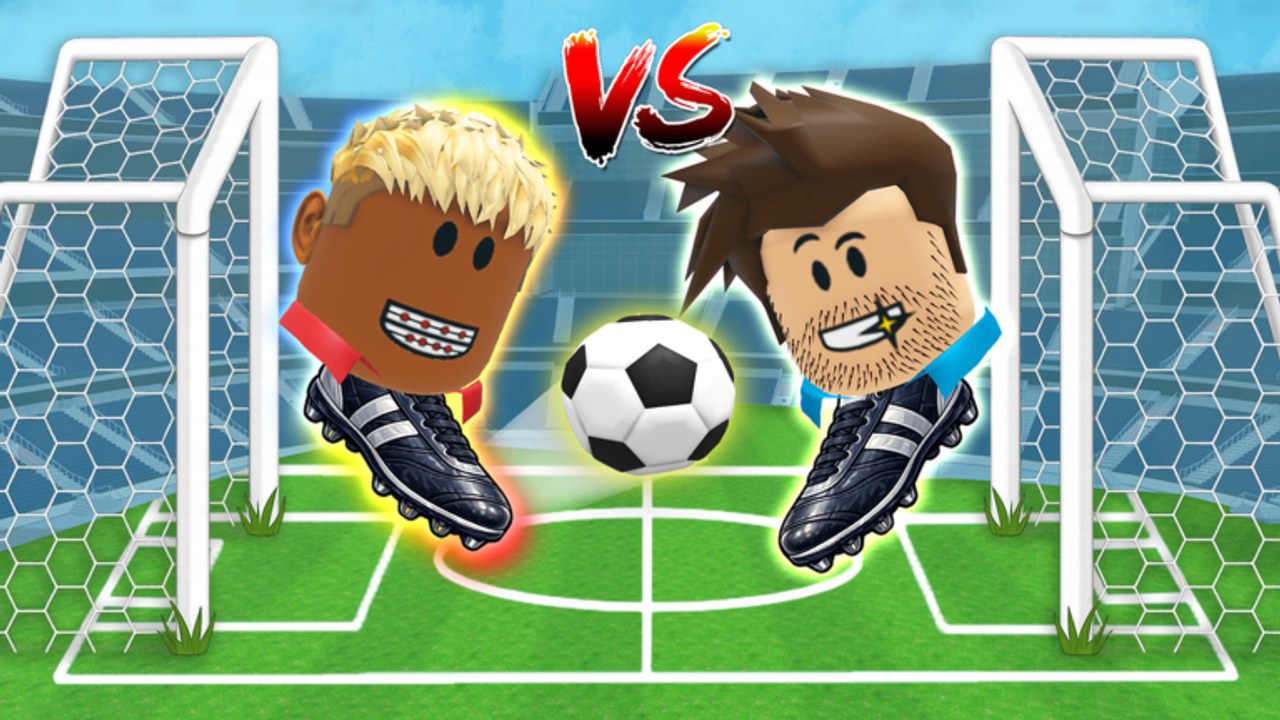 Super Head Soccer 1v1 match in a 2D stadium with oversized-head players contesting the ball